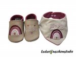 Geschenke Set Lederpuschen und Wendehalstuch mit Namen und Regenbogen